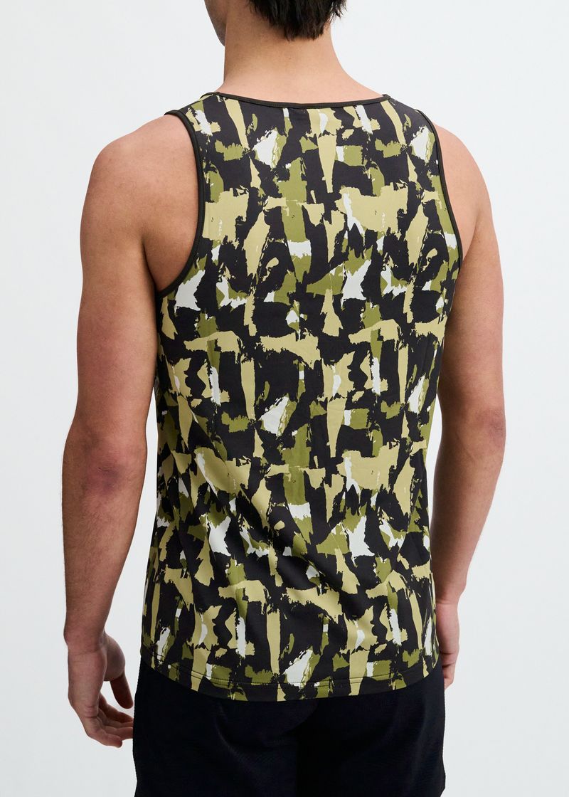 ALOE/BLACK ABSTRACT PRINTED STRETCH MESH PERFORMANCE TANK ST-299