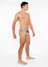 BLACK/WHITE DOTS FLORAL PRINTED SWIM BRIEF ST-8015-26