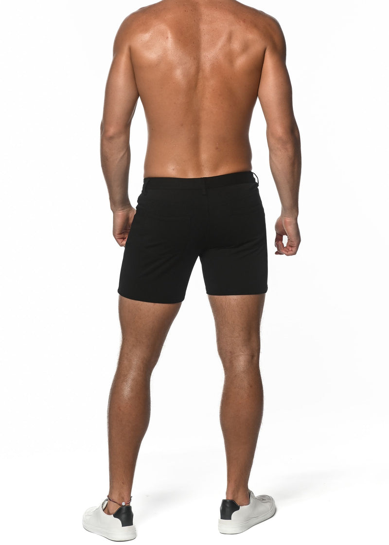 Men's black stretch knit shorts by ST33LE, designed for comfort and flexibility in active wear