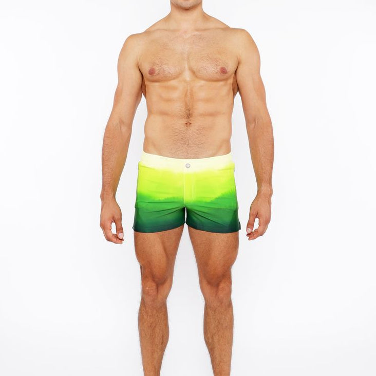 GREEN GRADIENT PRINTED SWIM SHORT W/MESH BRIEF LINING ST-8024-05