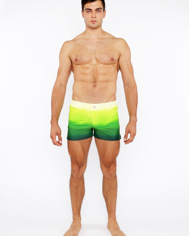 GREEN GRADIENT PRINTED SWIM SHORT W/MESH BRIEF LINING ST-8024-05