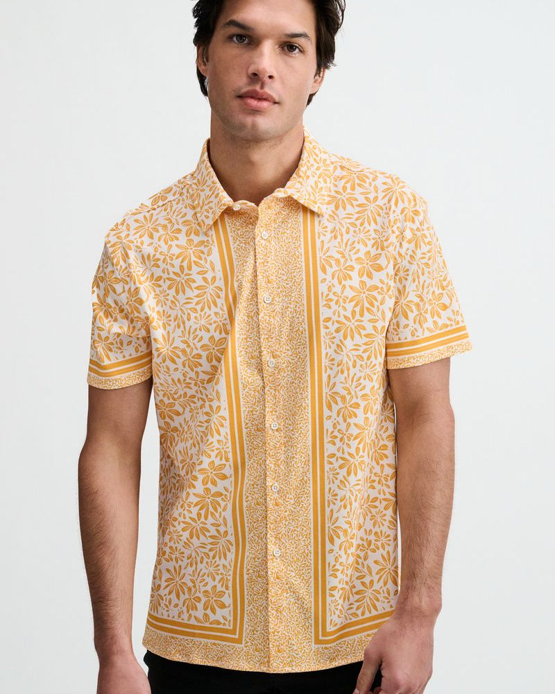 BUMBLEBEE/WHITE DUO-PATTERN EDGE PRINT COTTON KNIT JERSEY SHORT SLEEVE SHIRT ST-9372