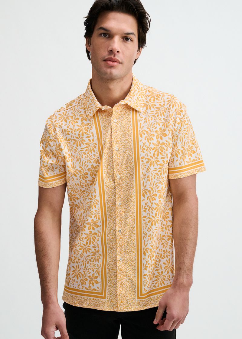 BUMBLEBEE/WHITE DUO-PATTERN EDGE PRINT COTTON KNIT JERSEY SHORT SLEEVE SHIRT ST-9372