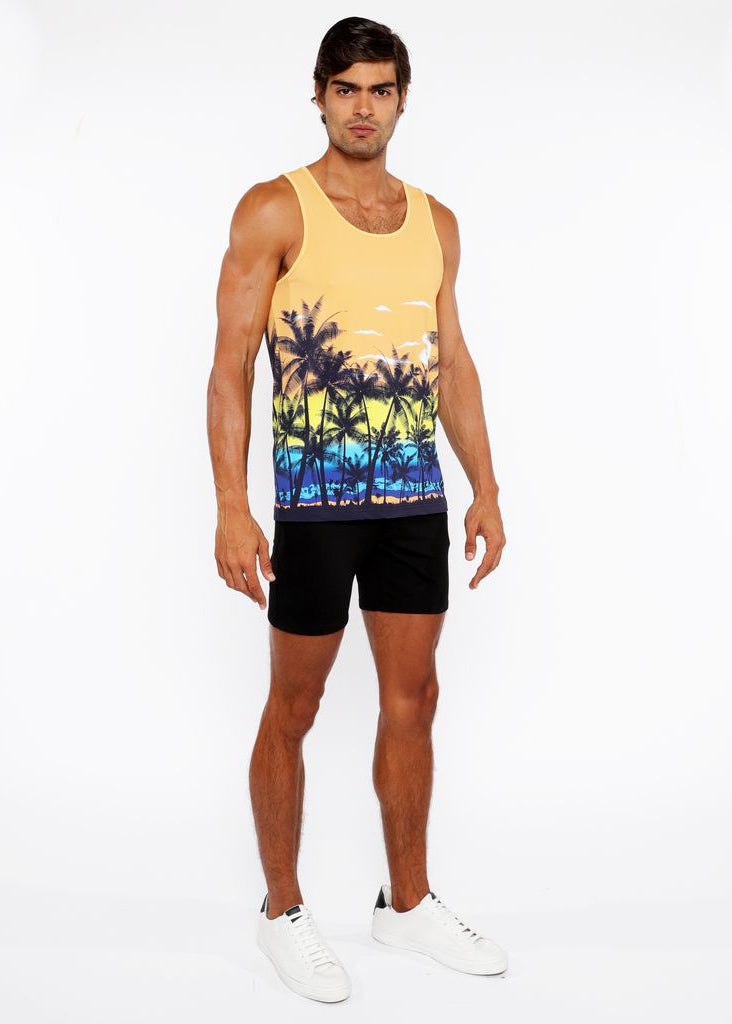 SUNSET/PEACH TROPICS PRINTED STRETCH MESH TANK TOP ST-11137
