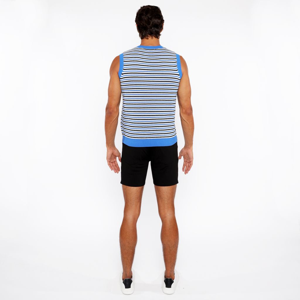 AZURE/MIDNIGHT STRIPE OPEN KNIT VEST ST-24302