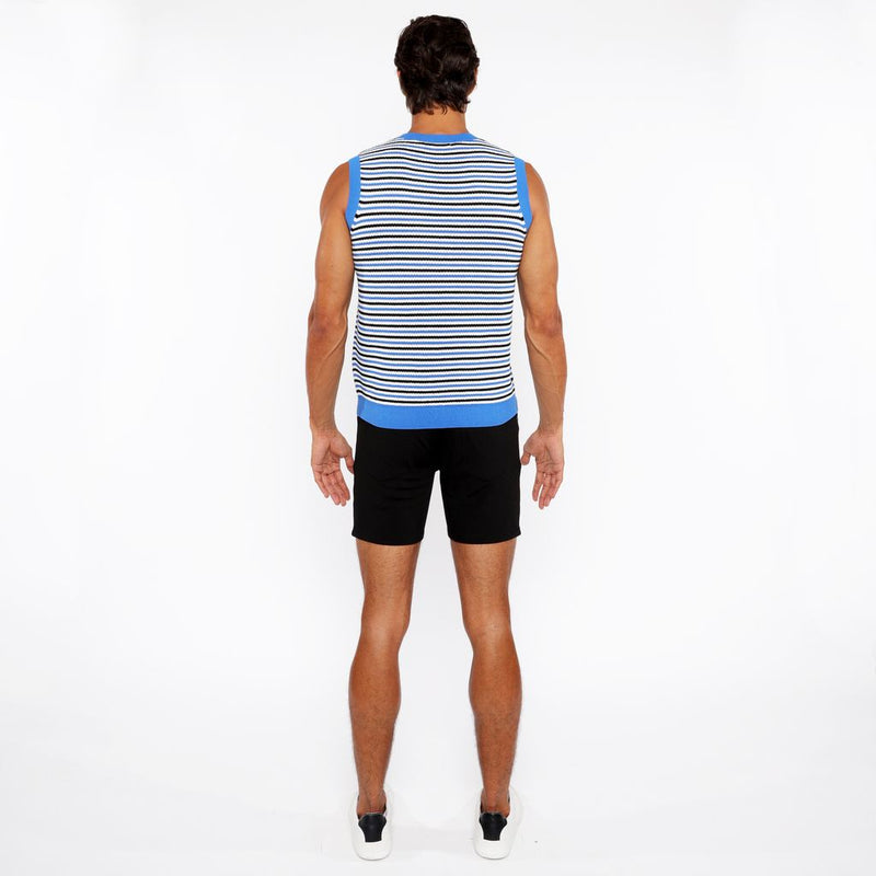 AZURE/MIDNIGHT STRIPE OPEN KNIT VEST ST-24302