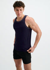 NAVY/WHITE RIB STRETCH COTTON/TENCEL TANK W/FINE PIPING DETAIL STA-16011