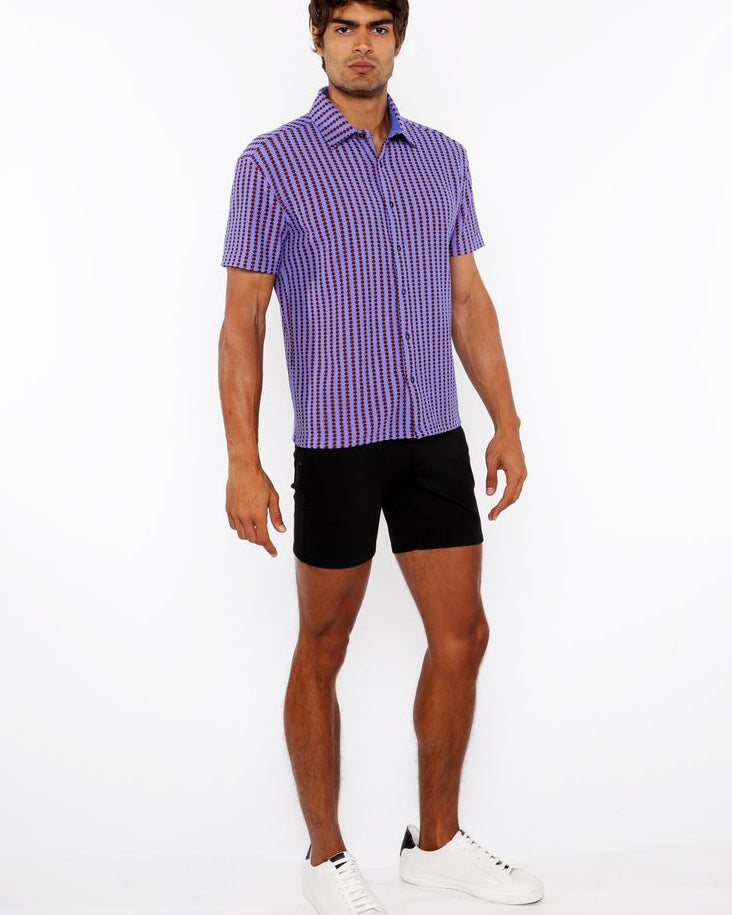 GRAPE/BRICK STRIPE STRETCH OPEN KNIT SHORT SLEEVE SHIRT ST-24062