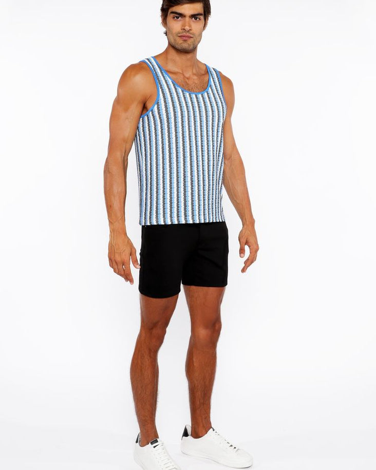 AQUA/MIDNIGHT STRIPES STRETCH OPEN KNIT TANK TOP ST-24217