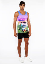 PURPLE/FUCHSIA TROPICS PRINTED STRETCH MESH TANK TOP ST-11134