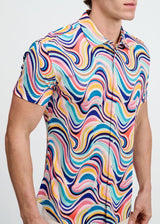 TEAL/MULTI SWIRLS PRINTED COTTON KNIT JERSEY SHORT SLEEVE SHIRT ST-9367