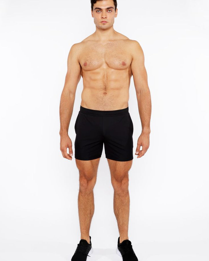 BLACK TEXTURED MESH STRETCH PERFORMANCE SHORTS ST-1466-98