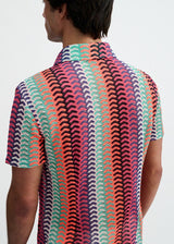 GELATO/FUCHSIA VERTICAL ARROW STRIPE OPEN KNIT SHORT SLEEVE SHIRT ST-24072