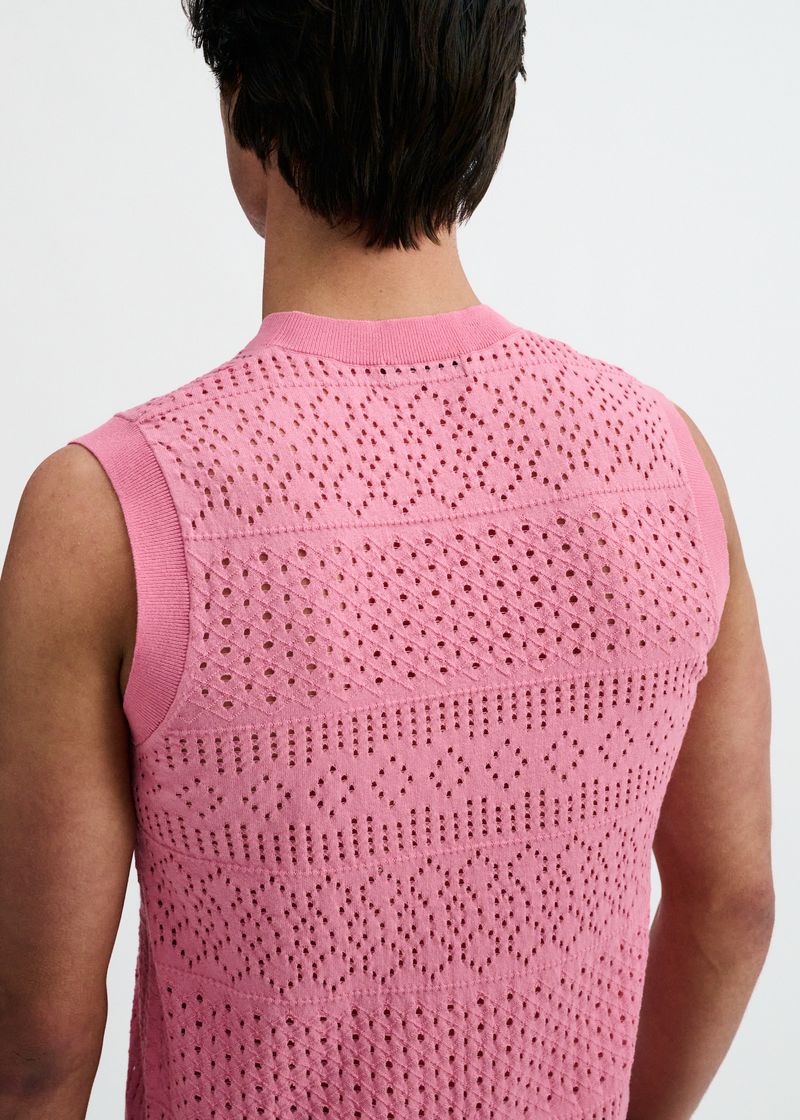 CREPE PINK POINTELLE OPEN KNIT VEST ST-24310