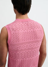 CREPE PINK POINTELLE OPEN KNIT VEST ST-24310