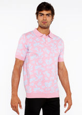 PINK/SKY LEAVES JACQUARD KNIT 3-BUTTON POLO ST-24305