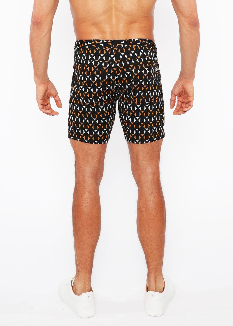 BLACK/AMBER CROSSHATCH 5" INSEAM JACQUARD STRETCH KNIT JEANS SHORTS ST-1932-84