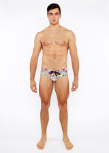 BLACK/WHITE DOTS FLORAL PRINTED SWIM BRIEF ST-8015-26