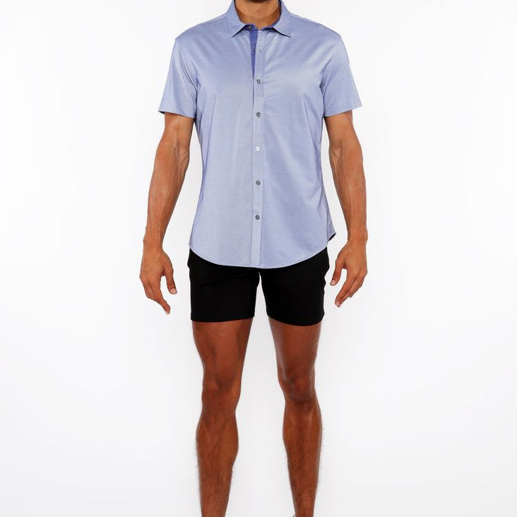 RIVIERA BLUE SOLID STRETCH JERSEY KNIT SHORT SLEEVE SHIRT W/CONTRAST PLACKET ST-963-04