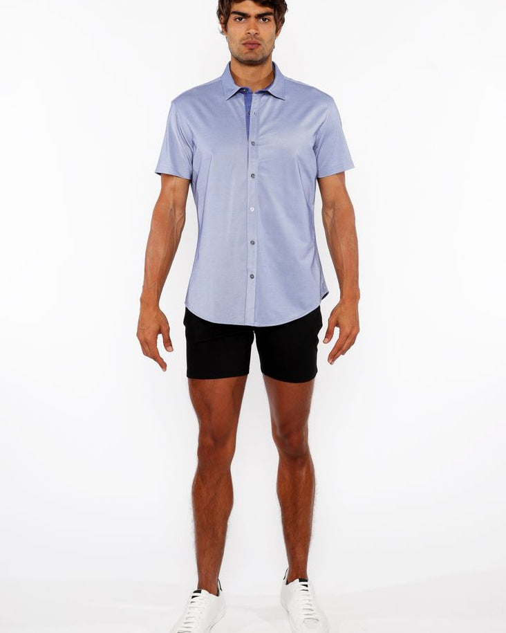 RIVIERA BLUE SOLID STRETCH JERSEY KNIT SHORT SLEEVE SHIRT W/CONTRAST PLACKET ST-963-04