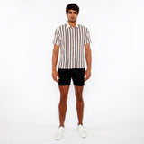 CANDY/MIDNIGHT STRIPE STRETCH OPEN KNIT SHORT SLEEVE SHIRT W/RIB COLLAR ST-24064