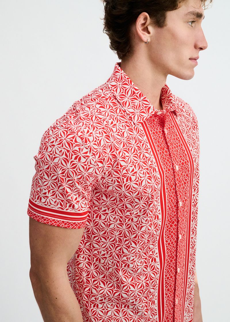 CAYENNE/WHITE DUO-PATTERN EDGE PRINT COTTON KNIT JERSEY SHORT SLEEVE SHIRT ST-9373
