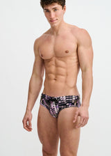 PURPLE/ALOE WAVES PRINTED SWIM BRIEF ST-8015-34