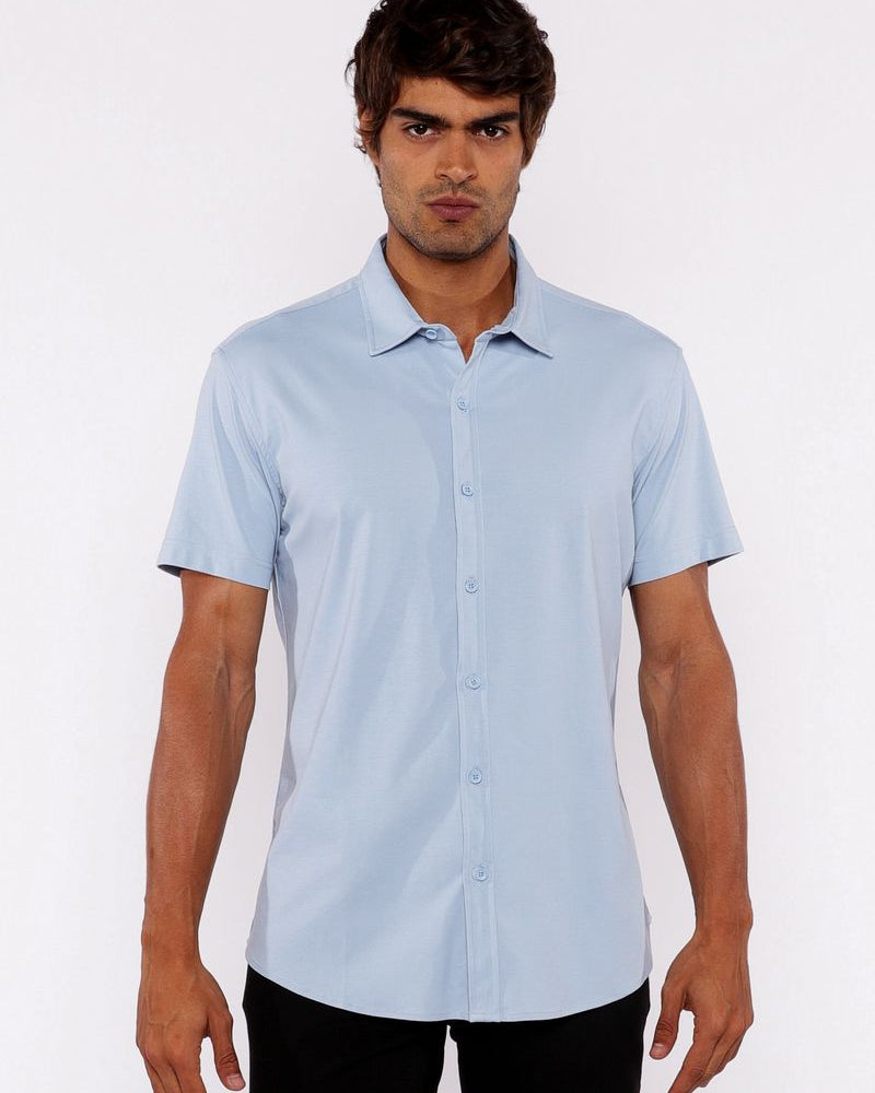 BLUE DEW SOLID STRETCH JERSEY KNIT SHORT SLEEVE SHIRT ST-963-03