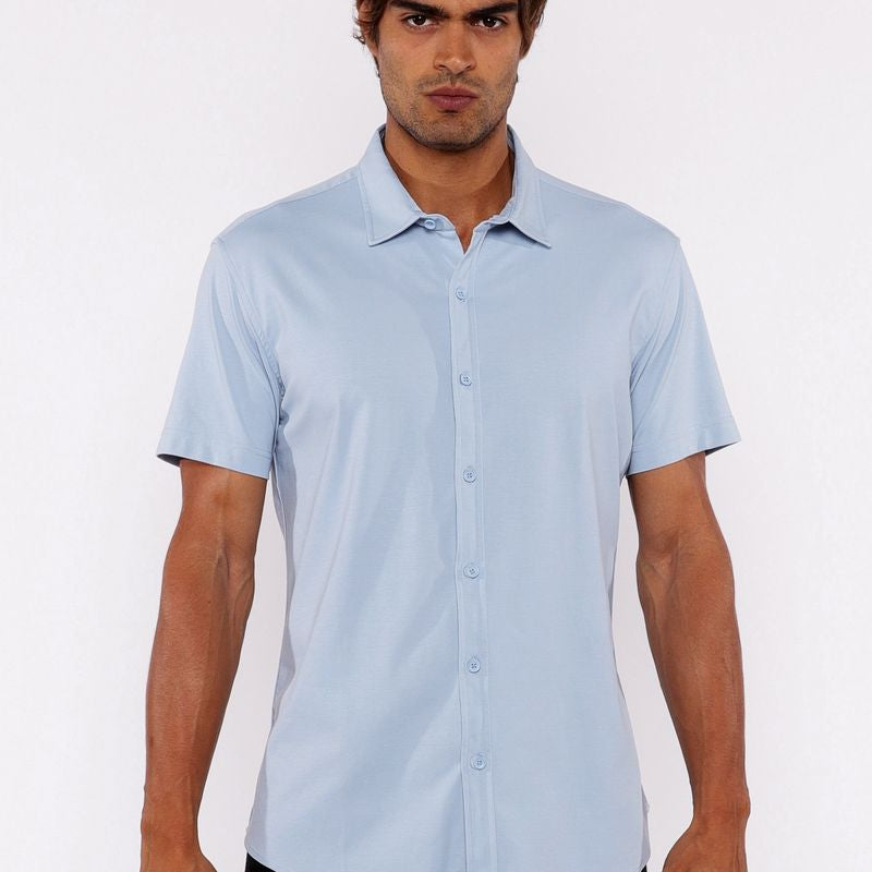 BLUE DEW SOLID STRETCH JERSEY KNIT SHORT SLEEVE SHIRT ST-963-03