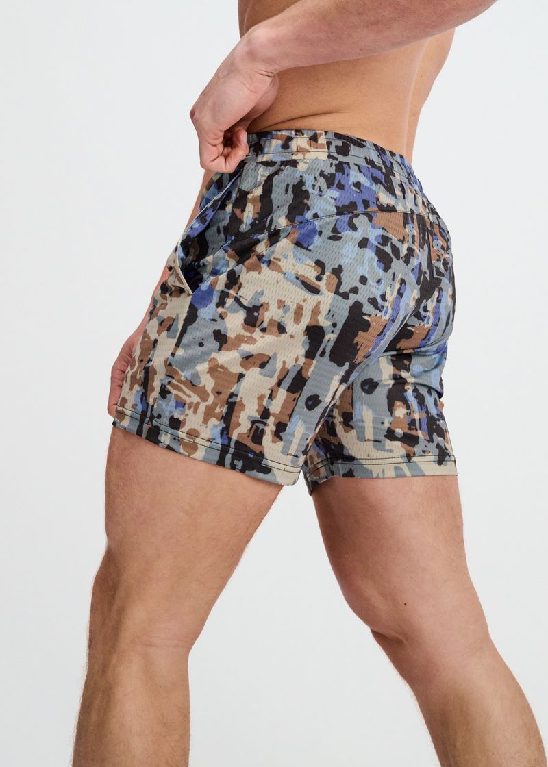 CEMENT/SAND ABSTRACT PRINTED MESH STRETCH PERFORMANCE SHORTS ST-1469-07