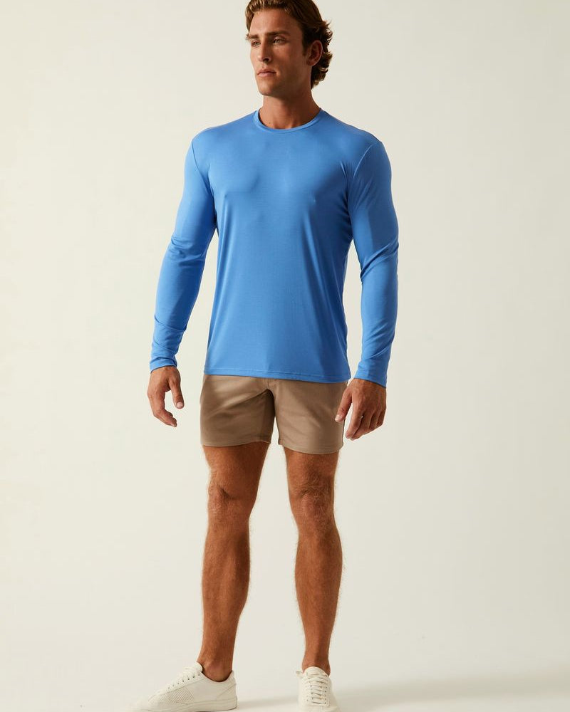 MONARCH BLUE SOLID STRETCH MODAL CREW NECK LONG SLEEVE TEE ST-9012