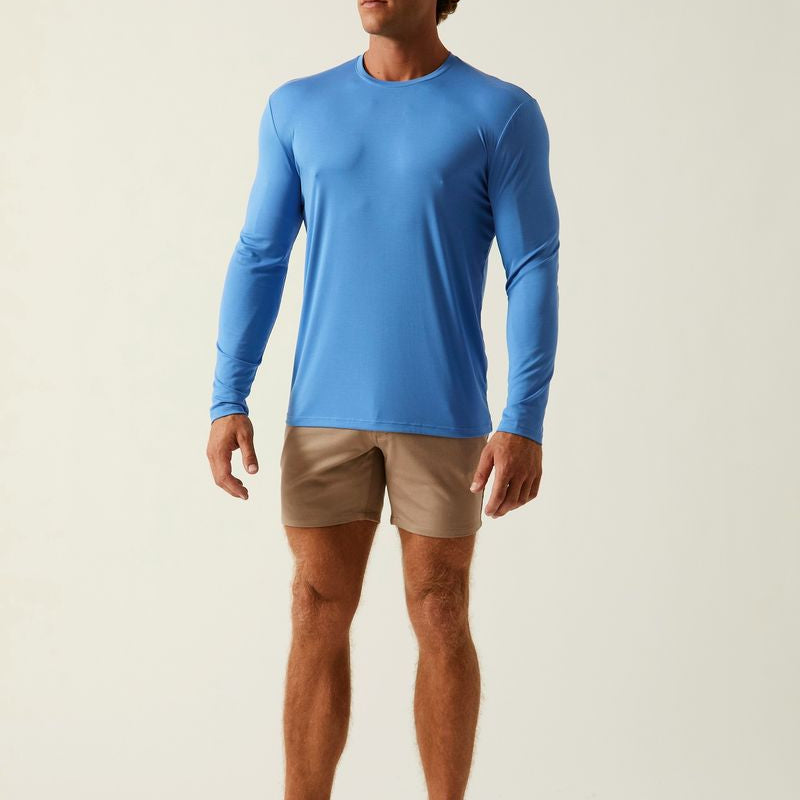 MONARCH BLUE SOLID STRETCH MODAL CREW NECK LONG SLEEVE TEE ST-9012