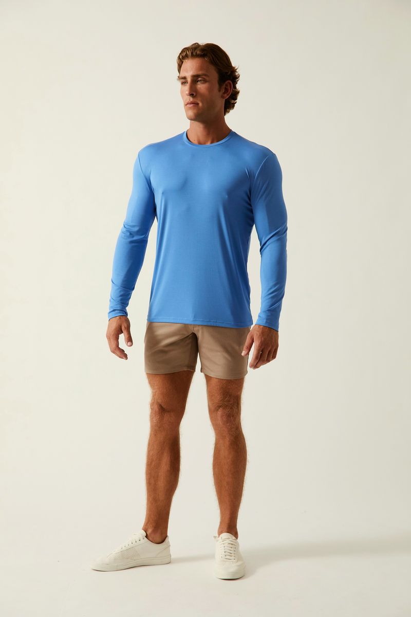MONARCH BLUE SOLID STRETCH MODAL CREW NECK LONG SLEEVE TEE ST-9012