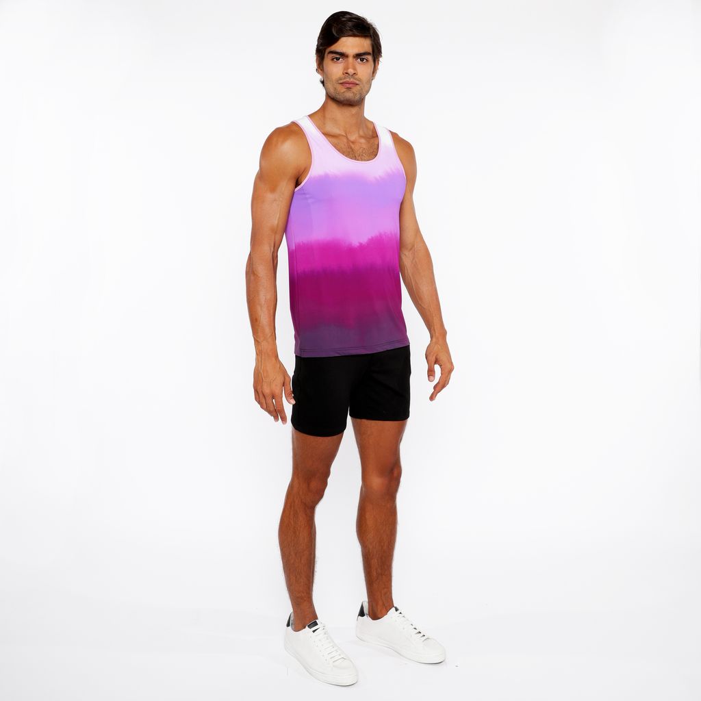 FUCHSIA GRADIENT PRINTED STRETCH MESH TANK TOP ST-11138