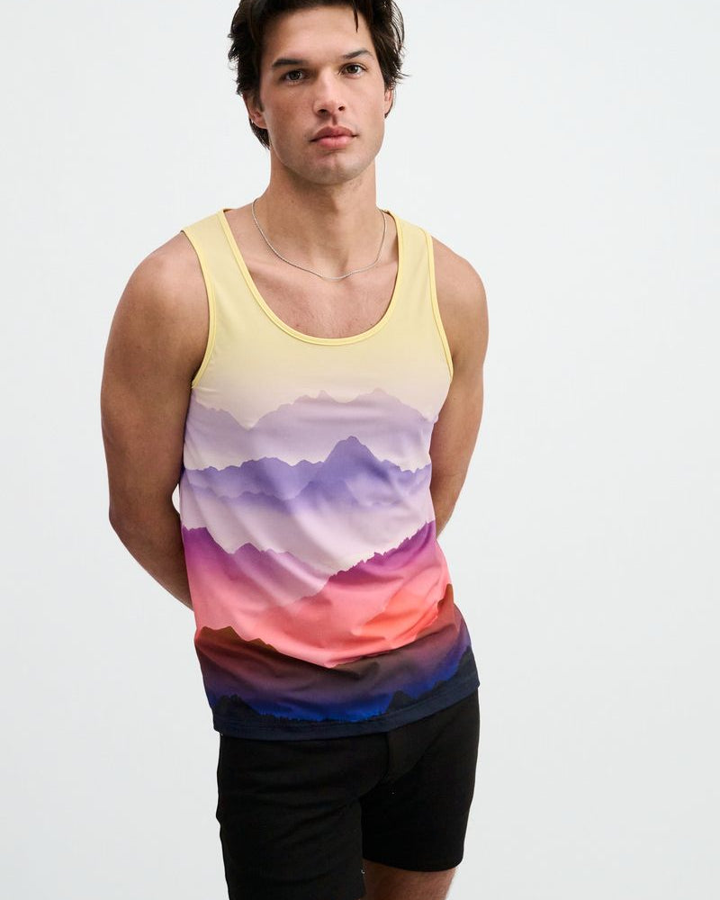 PURPLE/GOLD LANDSCAPE PRINTED STRETCH MESH TANK ST-11147