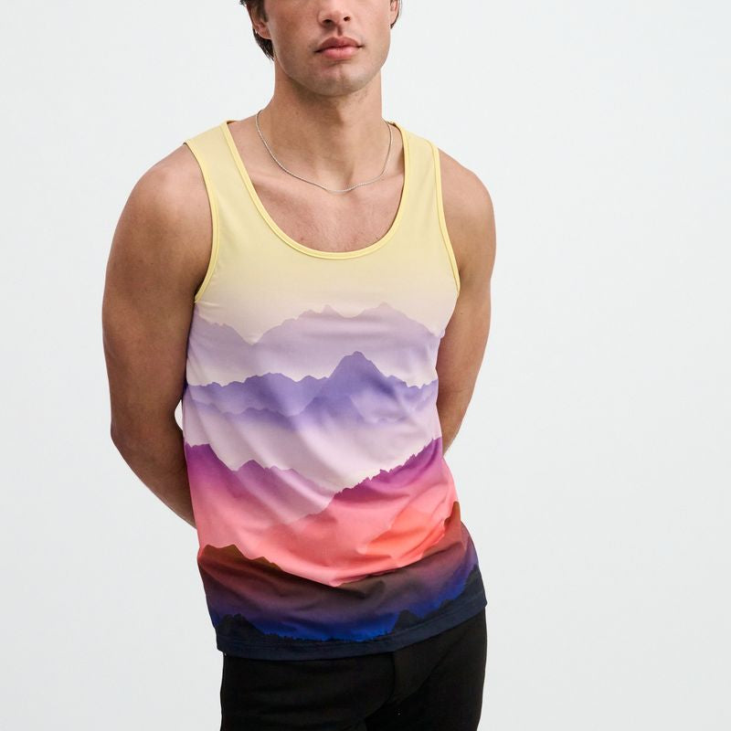 PURPLE/GOLD LANDSCAPE PRINTED STRETCH MESH TANK ST-11147