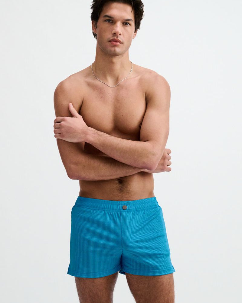 COBALT PINSTRIPE SEERSUCKER SWIM SHORTS W/MESH BRIEF LINING ST-8029