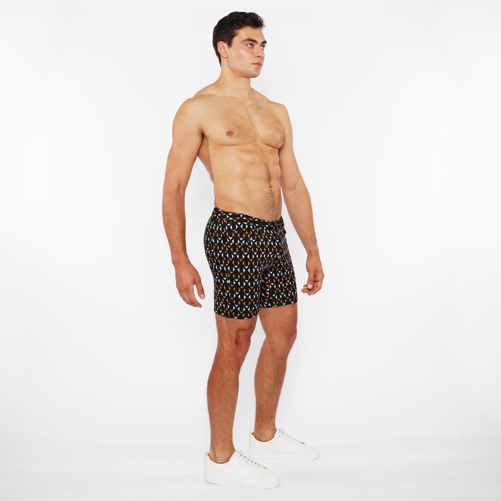 BLACK/AMBER CROSSHATCH 5" INSEAM JACQUARD STRETCH KNIT JEANS SHORTS ST-1932-84
