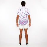 FUCHSIA/NAVY CIRCLES BORDER PRINT COTTON JERSEY KNIT SHORT SLEEVE SHIRT ST-9340