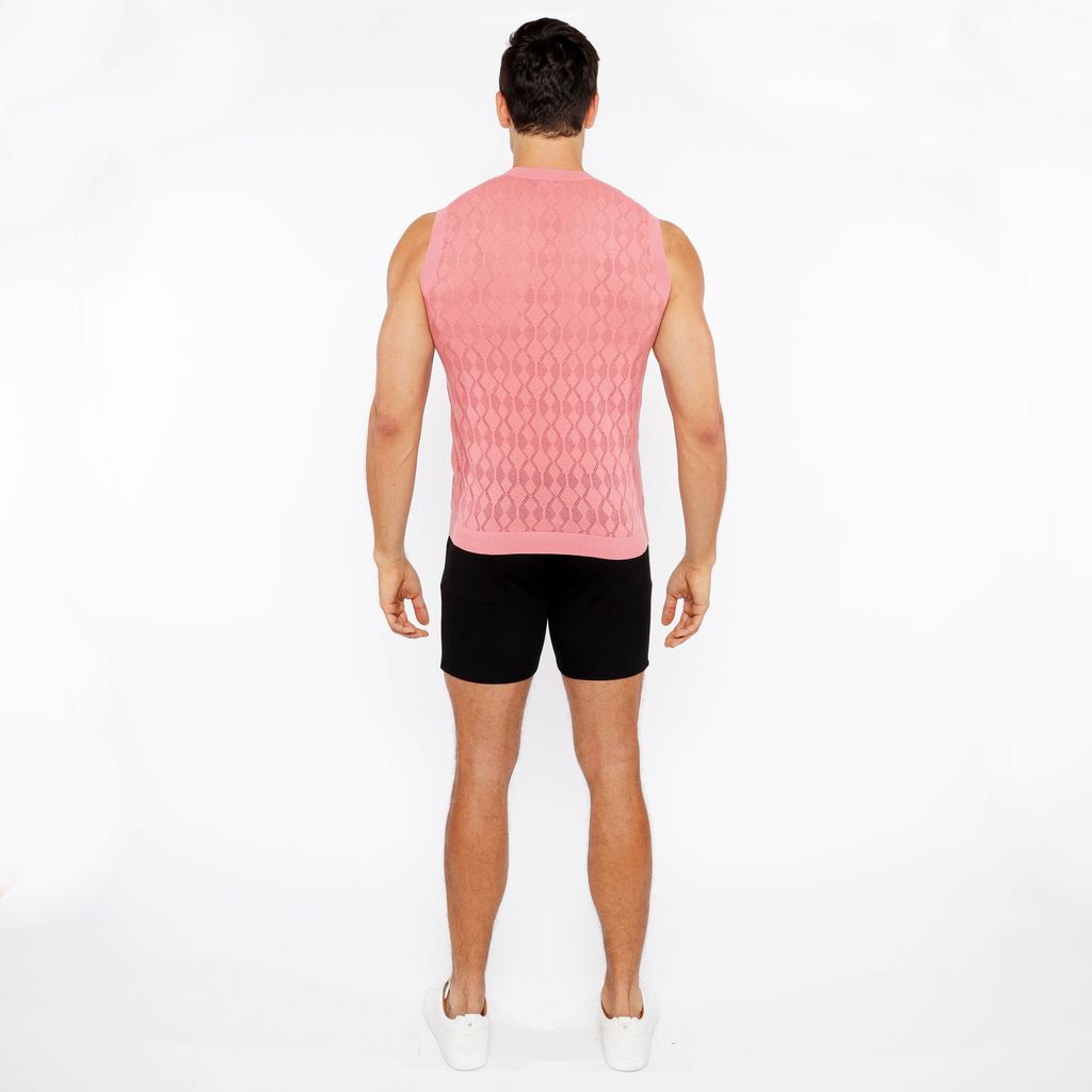 PEACH AMBER DIAMOND POINTELLE KNITTED VEST ST-24301