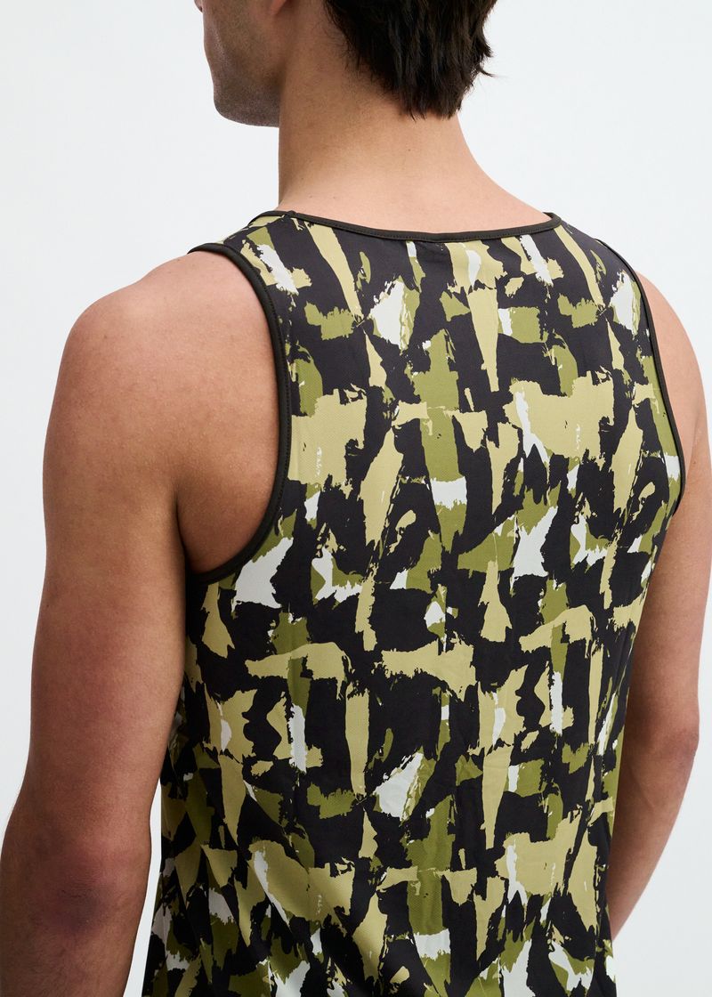 ALOE/BLACK ABSTRACT PRINTED STRETCH MESH PERFORMANCE TANK ST-299