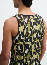 ALOE/BLACK ABSTRACT PRINTED STRETCH MESH PERFORMANCE TANK ST-299