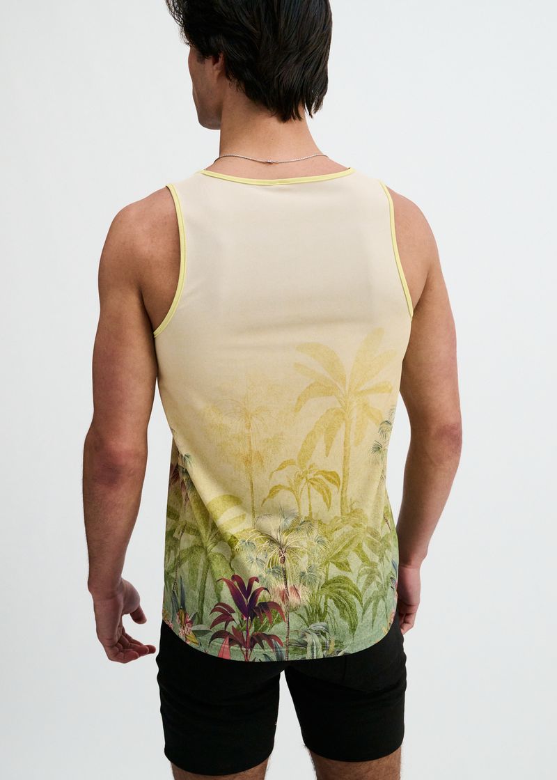 GOLD/GREEN TROPICS PRINTED STRETCH MESH TANK ST-11146