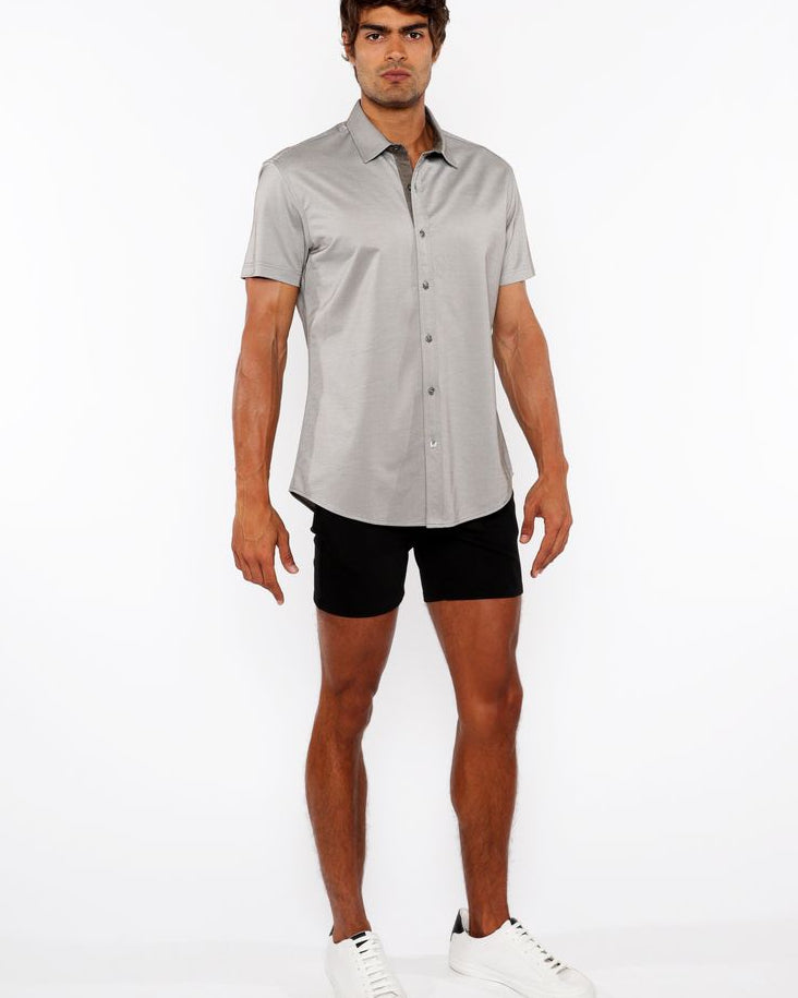 CHESTNUT BROWN SOLID STRETCH JERSEY KNIT SHORT SLEEVE SHIRT W/CONTRAST PLACKET ST-963-04