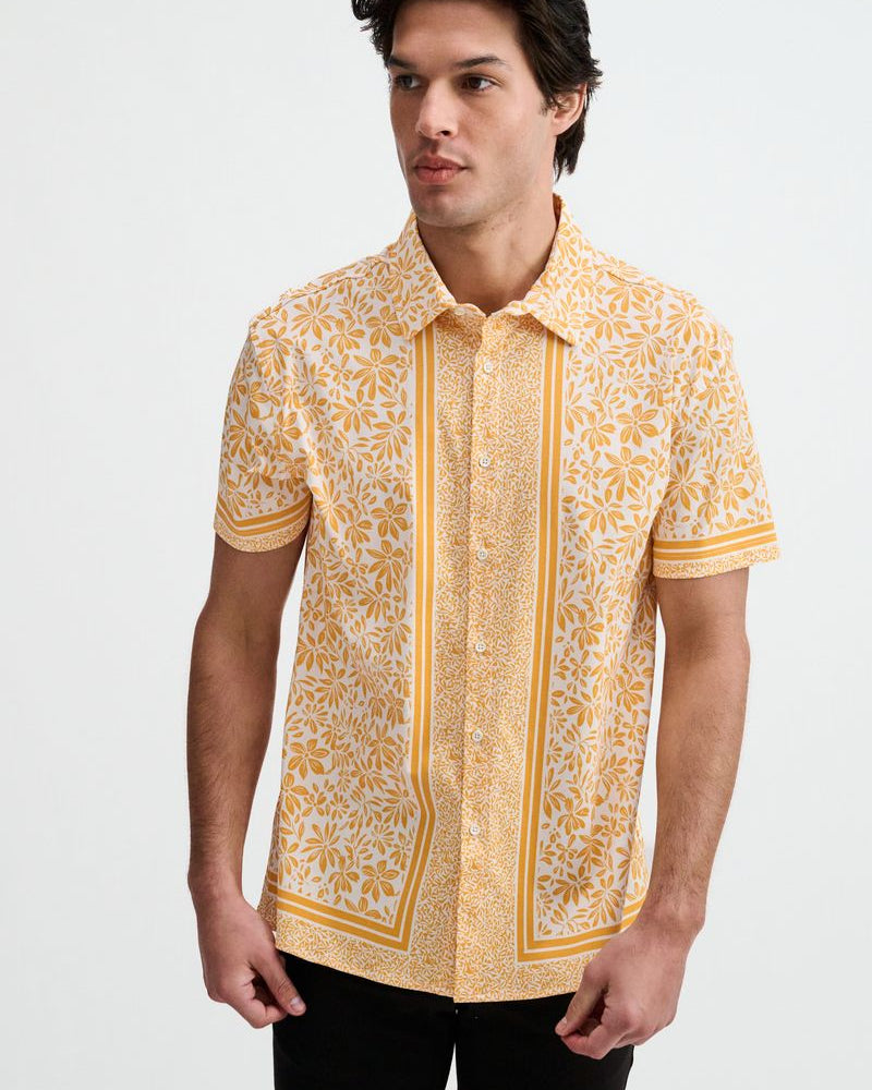 BUMBLEBEE/WHITE DUO-PATTERN EDGE PRINT COTTON KNIT JERSEY SHORT SLEEVE SHIRT ST-9372
