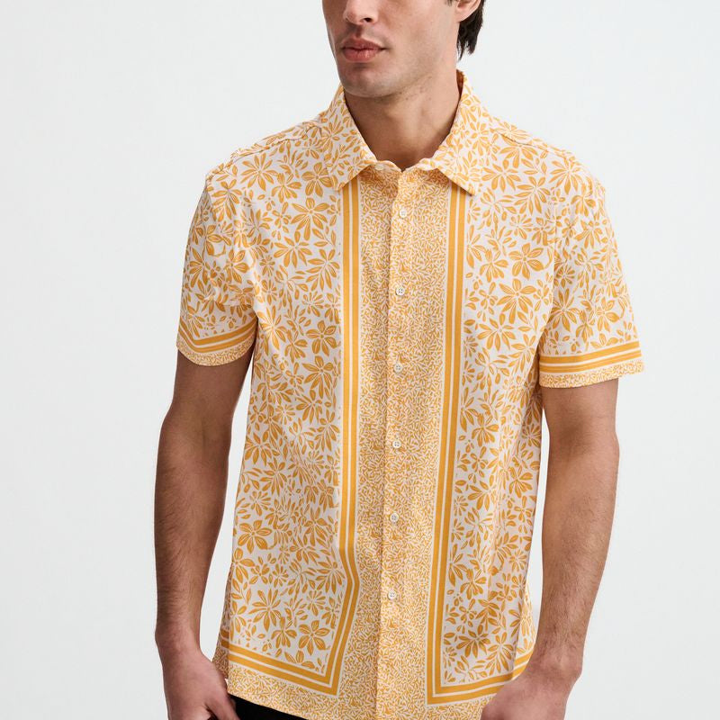 BUMBLEBEE/WHITE DUO-PATTERN EDGE PRINT COTTON KNIT JERSEY SHORT SLEEVE SHIRT ST-9372