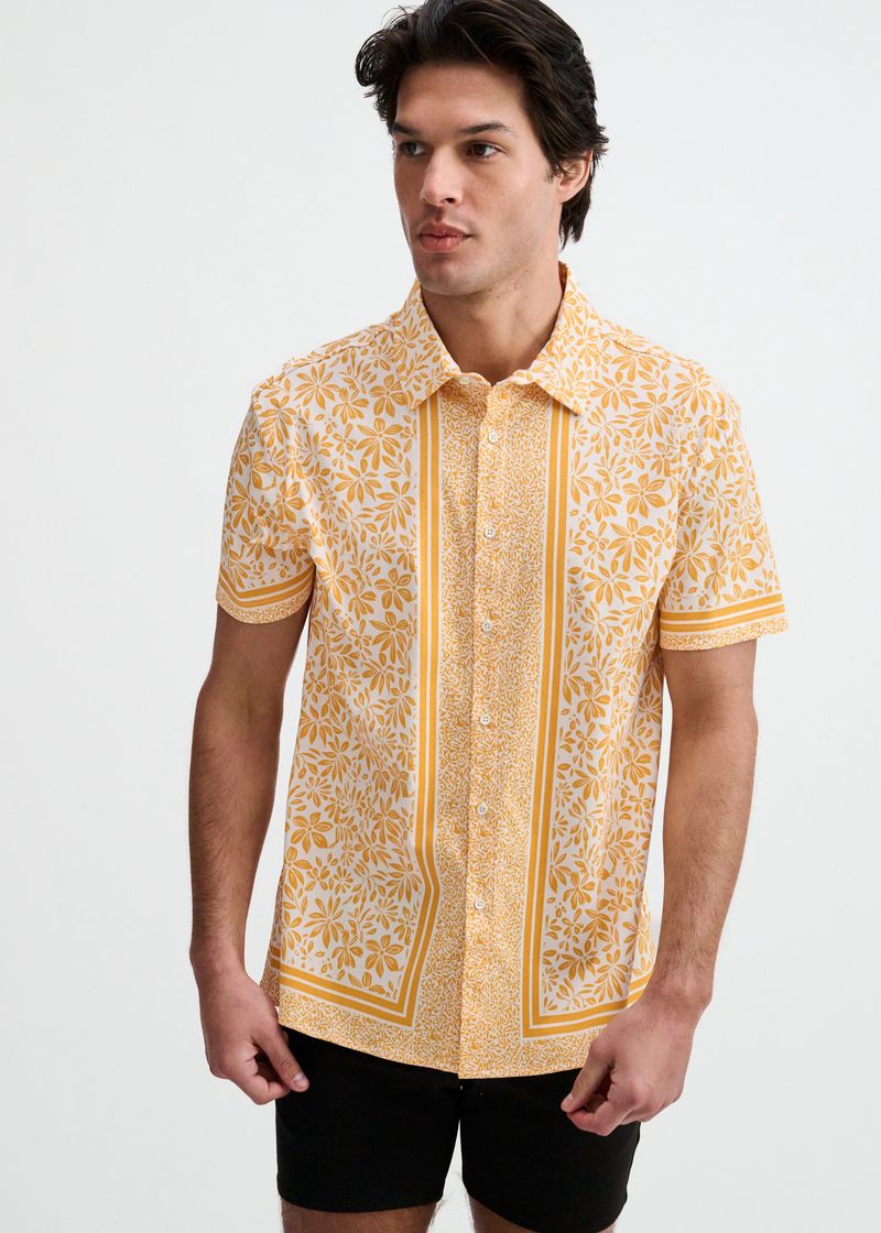 BUMBLEBEE/WHITE DUO-PATTERN EDGE PRINT COTTON KNIT JERSEY SHORT SLEEVE SHIRT ST-9372