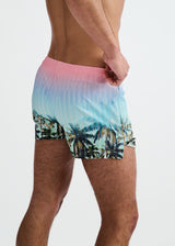 BLUSH/AQUA PALMS PRINTED SWIM SHORTS W/MESH BRIEF LINING ST-8024-12