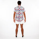 SLATE/SIENNA FLORAL PRINTED COTTON KNIT JERSEY SHORT SLEEVE SHIRT ST-9338