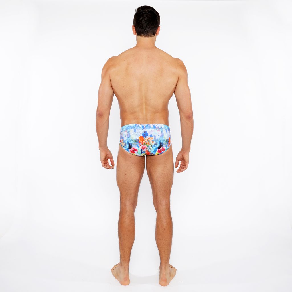 COBALT/MULTI FLORAL ABSTRACT PRINTED SWIM BRIEF ST-8015-27